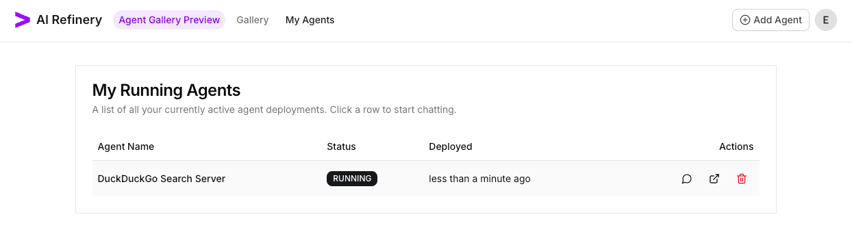 Running Agents tab showing current active runs