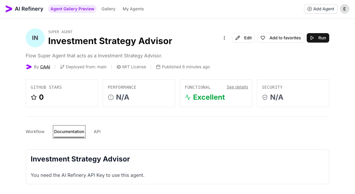 Agent overview displaying the README text