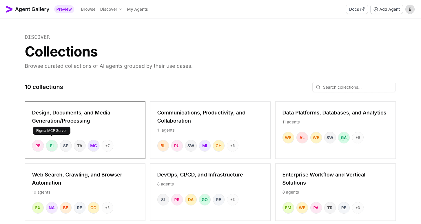 Collection detail page showing the agent table and summary filters.