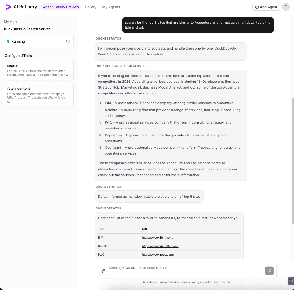 Search results rendered as a markdown table for the similarity query