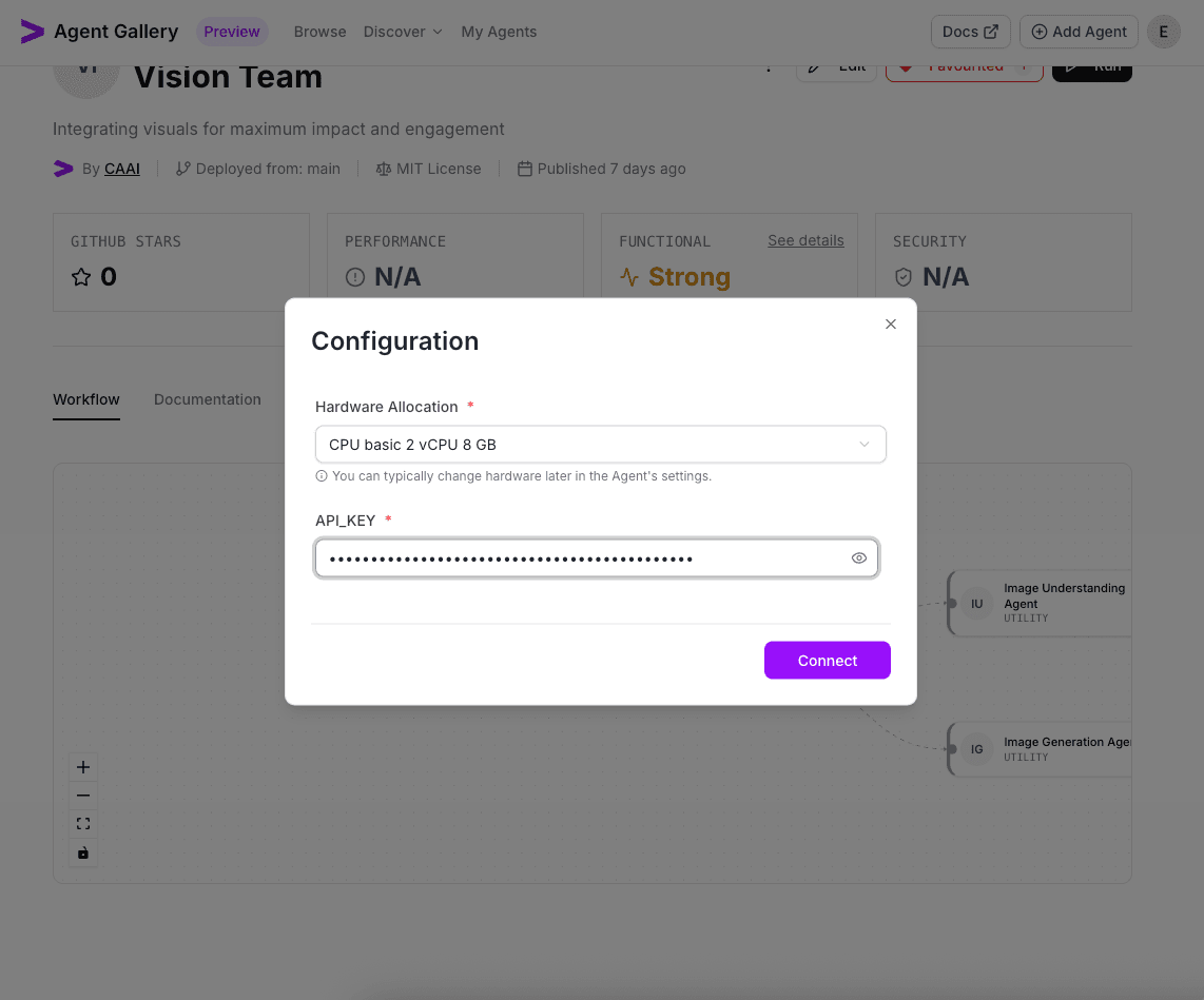 Run dialog prompting for hardware and configuration values
