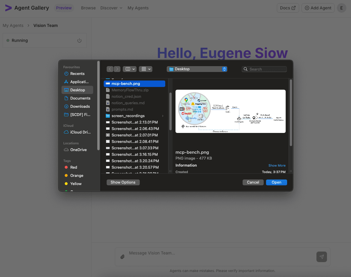 Uploading an image for the Vision Team run