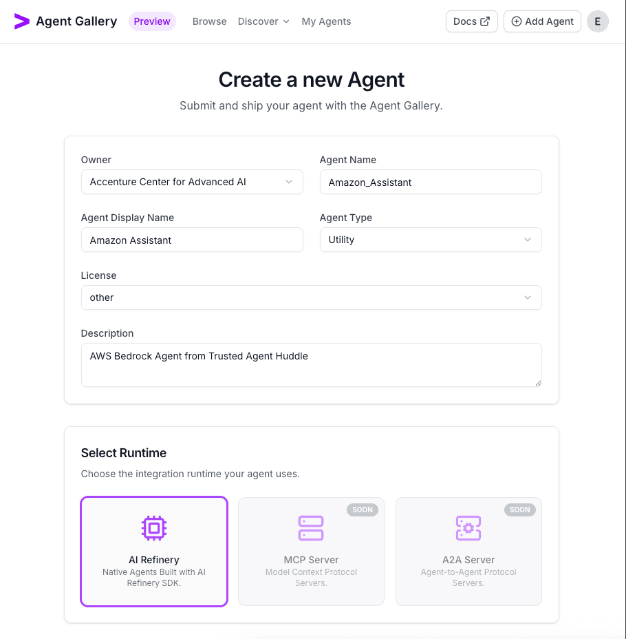 Create Amazon Bedrock agent form completed