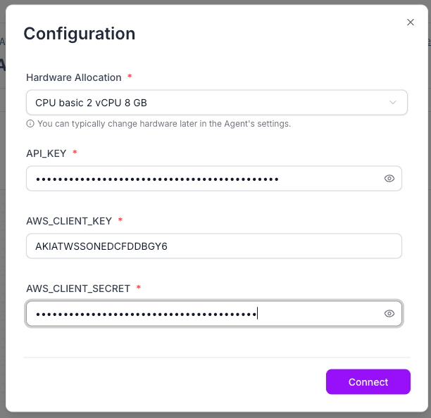 Run dialog for the Amazon Bedrock agent