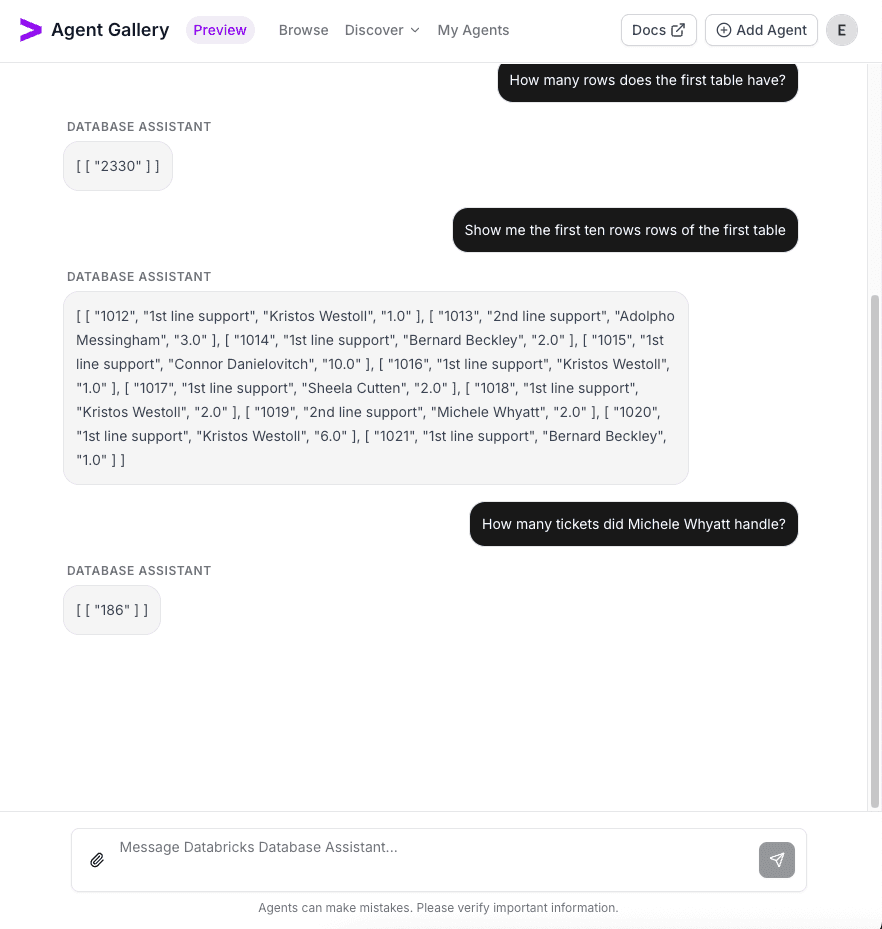 Databricks agent handling more complex queries