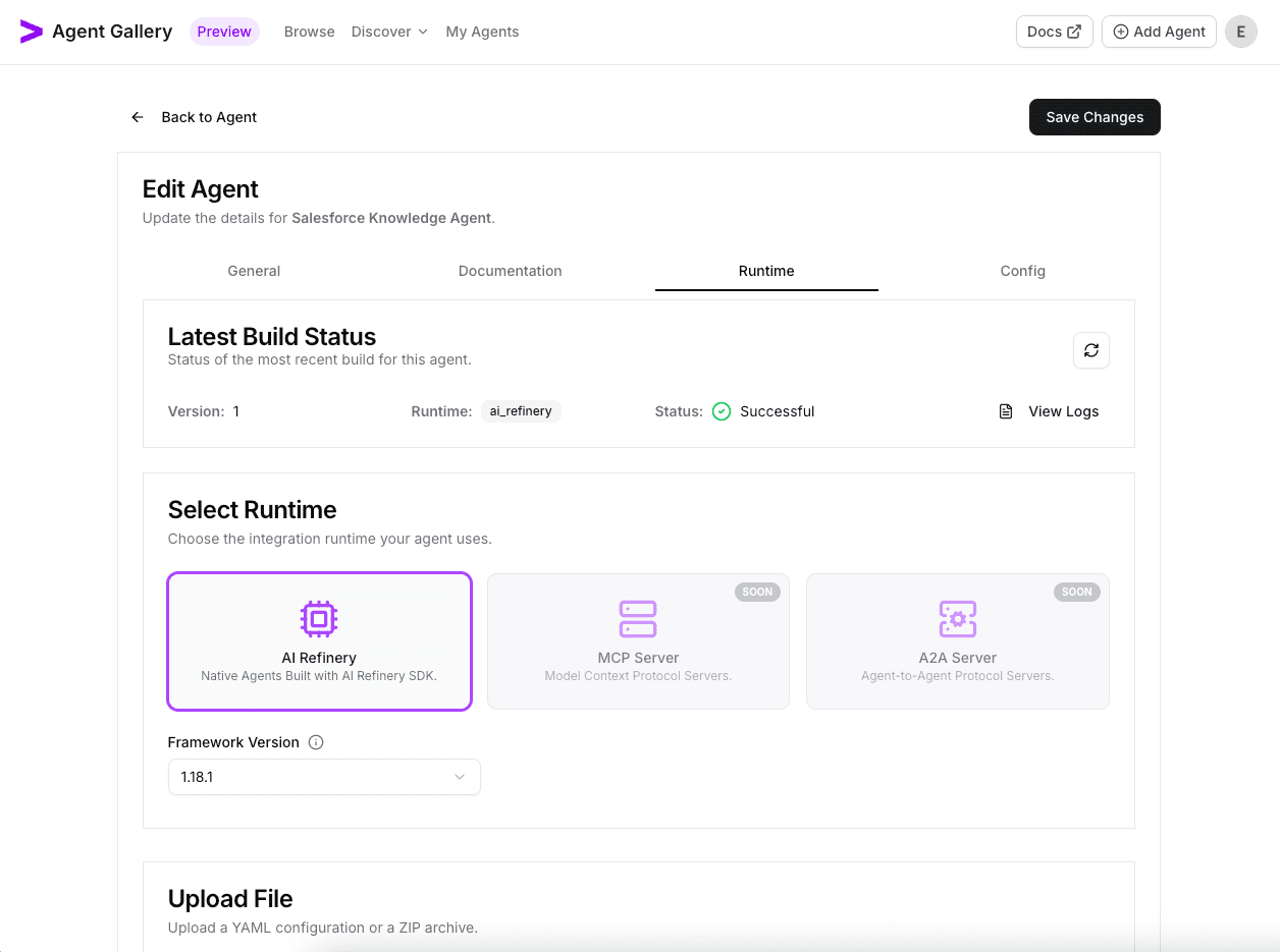 Uploaded YAML rendered in the runtime panel