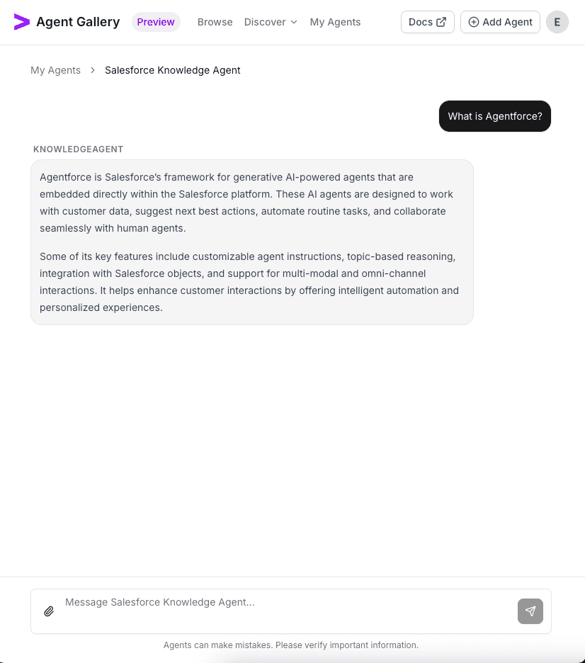 Chat transcript showing successful Salesforce responses