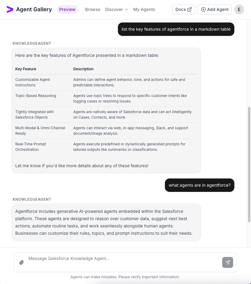 Salesforce agent handling follow-up prompts