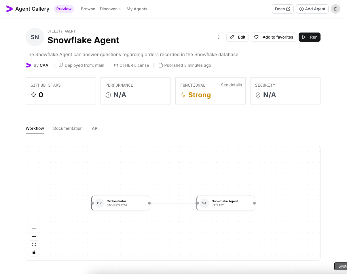 Snowflake agent overview after creation
