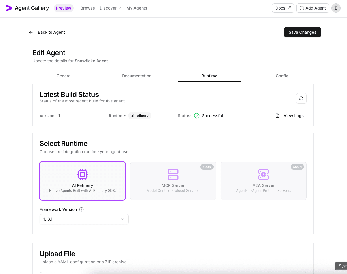 Uploaded YAML rendered in the runtime panel
