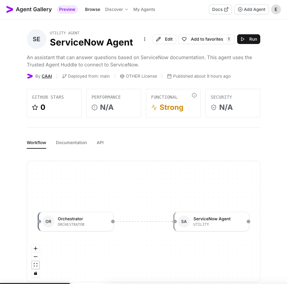 ServiceNow agent overview after creation