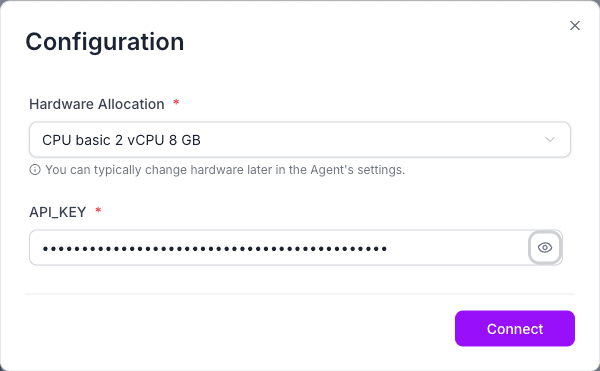 Run dialog for the SAP agent