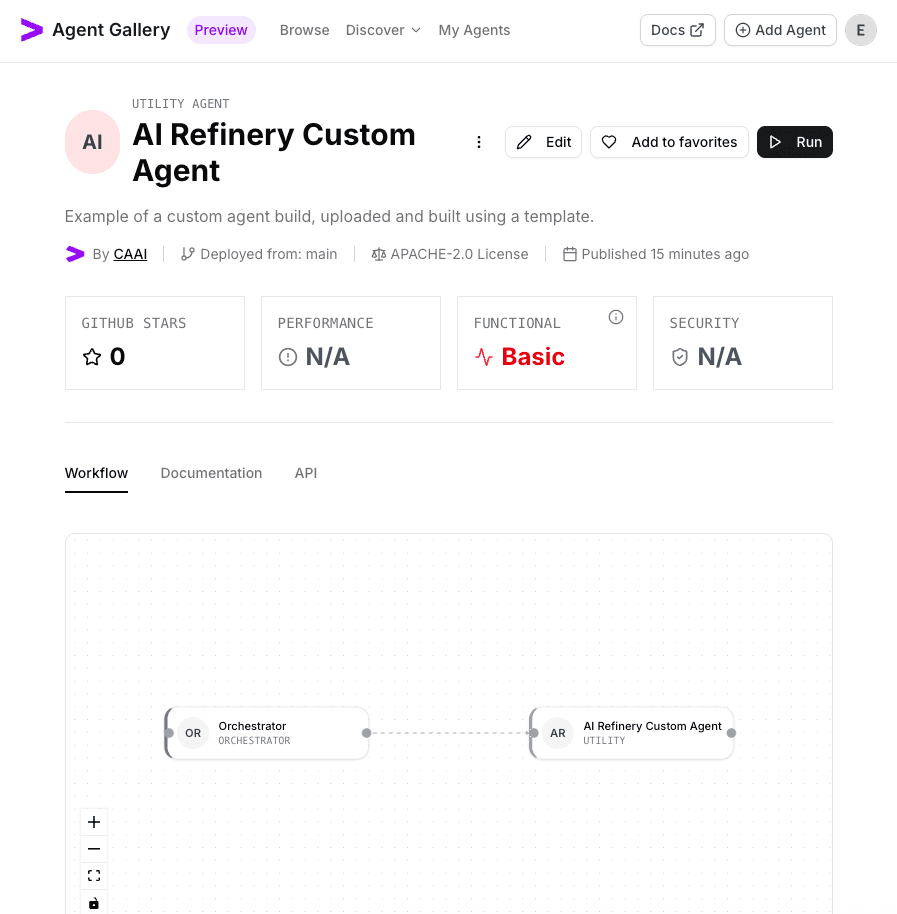 New AI Refinery agent created and ready to edit